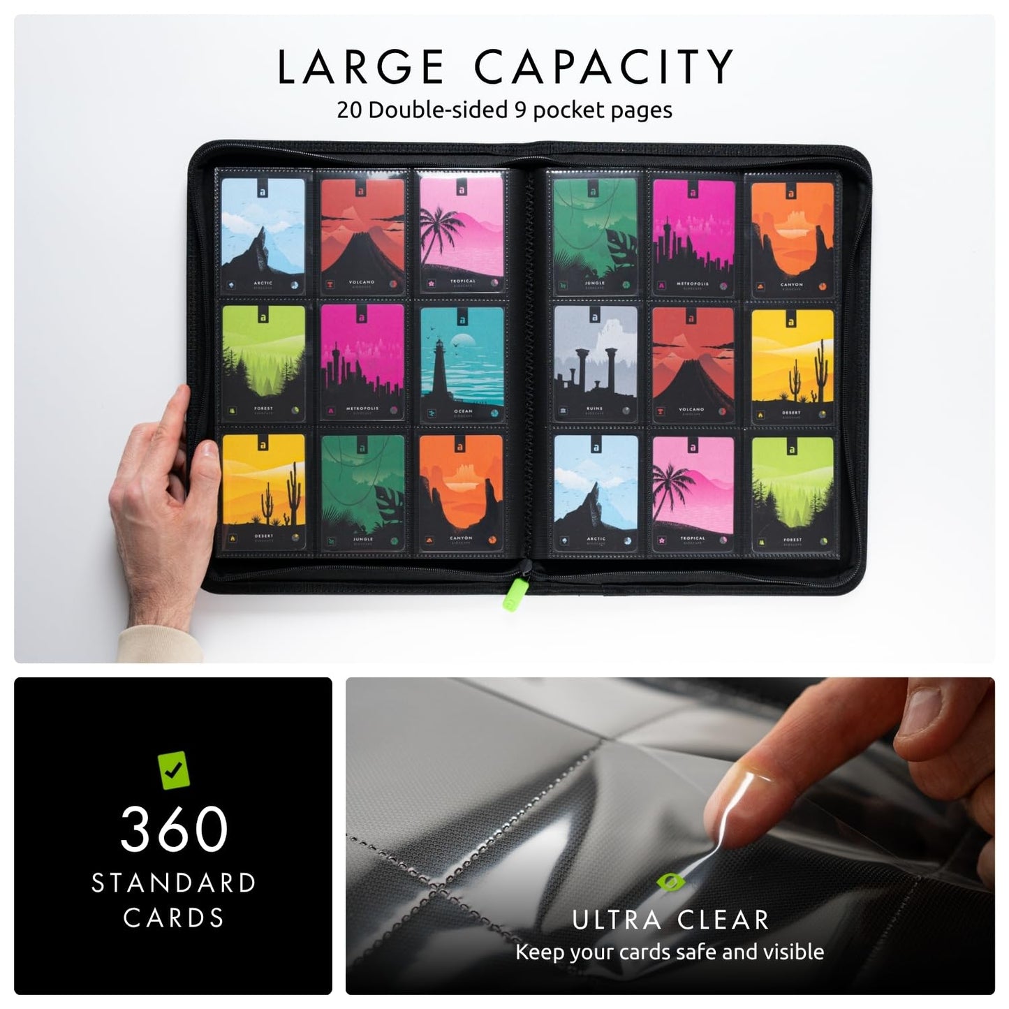 Vault X 9-Pocket Trading Card Zip Binder — 360 Cards, Exo-Tec Cover, Black