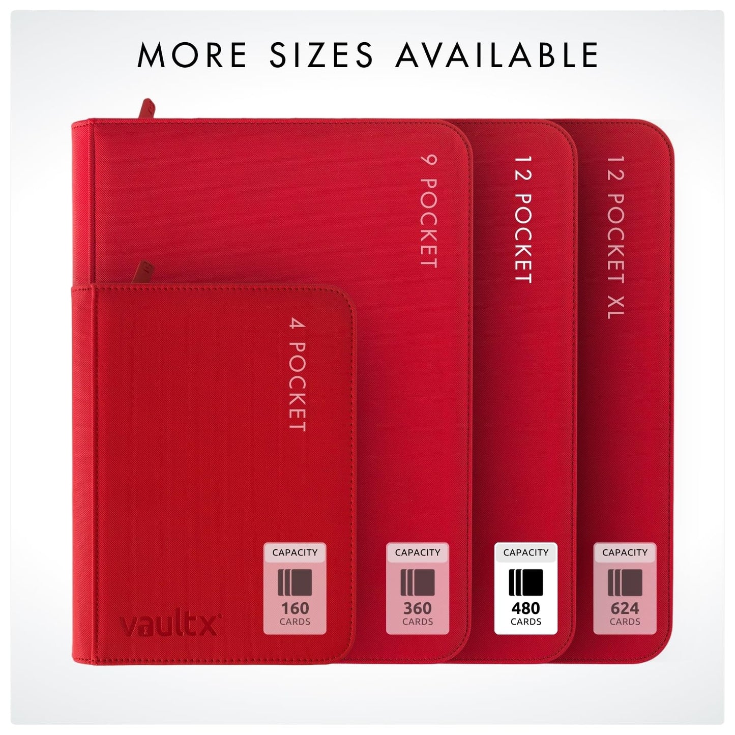 Vault X 12-Pocket Trading Card Zip Binder – 480 Card Capacity, Exo-Tec Cover (Red)