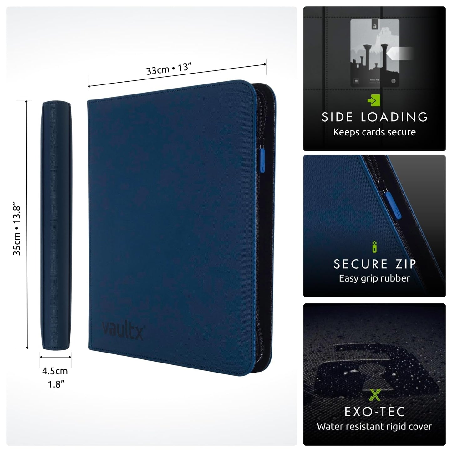 Vault X 12-Pocket Trading Card Zip Binder – 480 Cards, Exo-Tec Cover, 20 Pages, Blue