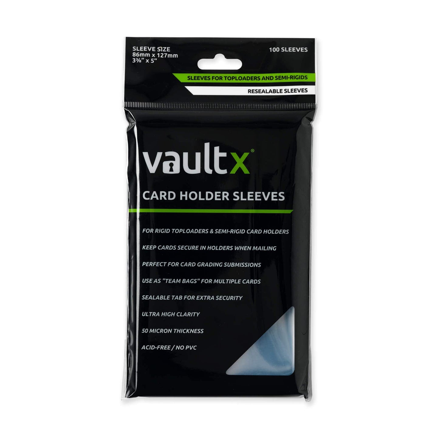 Vault X Trading Card Holder Sleeves – 100 Pack, High Clarity, Sealable Tabs, Fits Rigid Toploaders