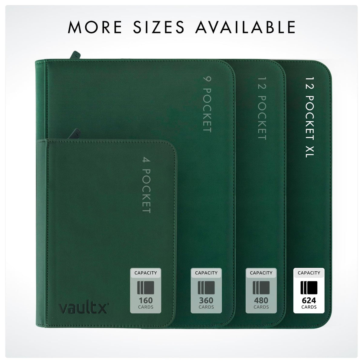 Vault X 12 XL Pocket Zip Binder – 624 Cards, Exo-Tec Cover, 26 Pages, Green