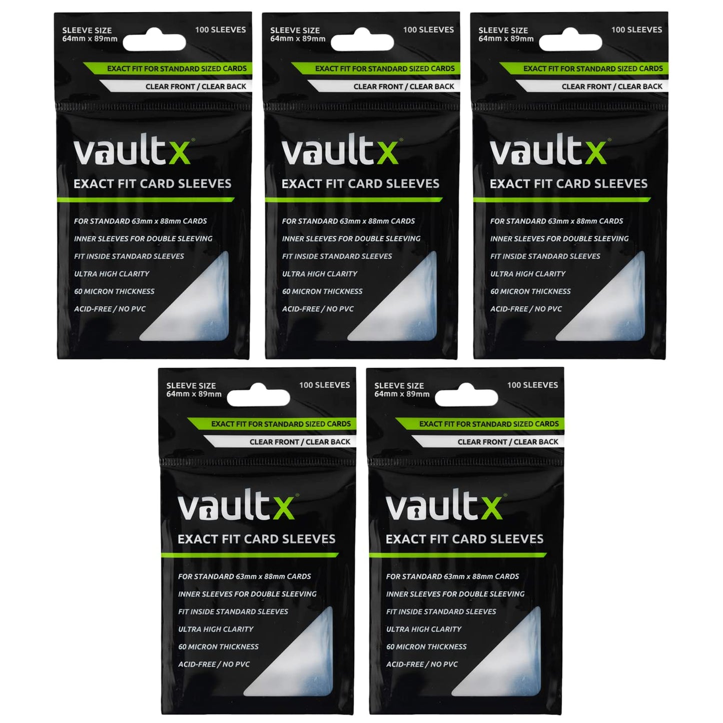 Vault X Exact Fit Card Sleeves – 500 Pack, Soft, High Clarity, Precise 64x89mm Inner Sleeves