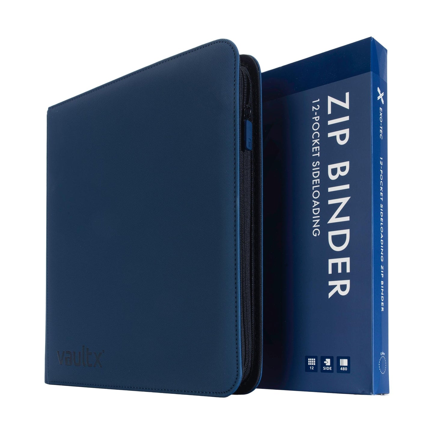 Vault X 12-Pocket Trading Card Zip Binder – 480 Cards, Exo-Tec Cover, 20 Pages, Blue