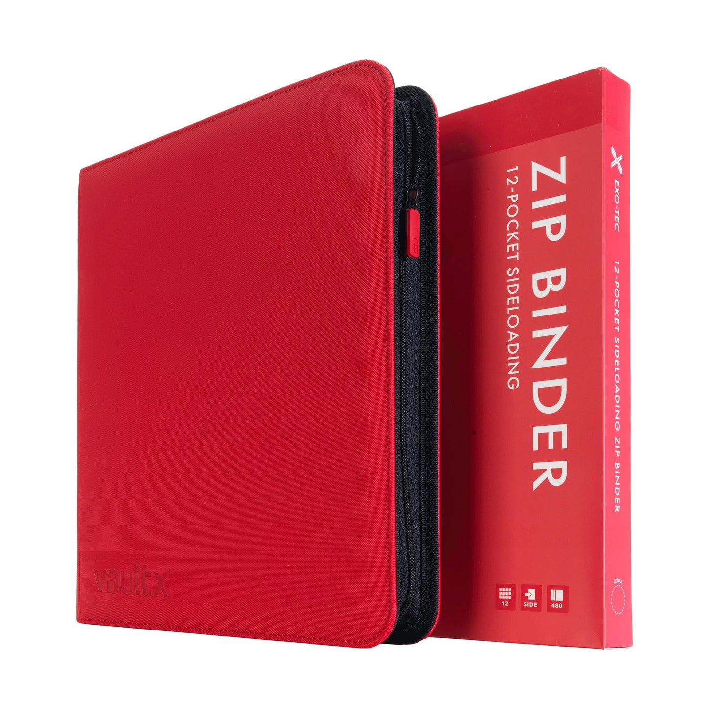 Vault X 12-Pocket Trading Card Zip Binder – 480 Card Capacity, Exo-Tec Cover (Red)