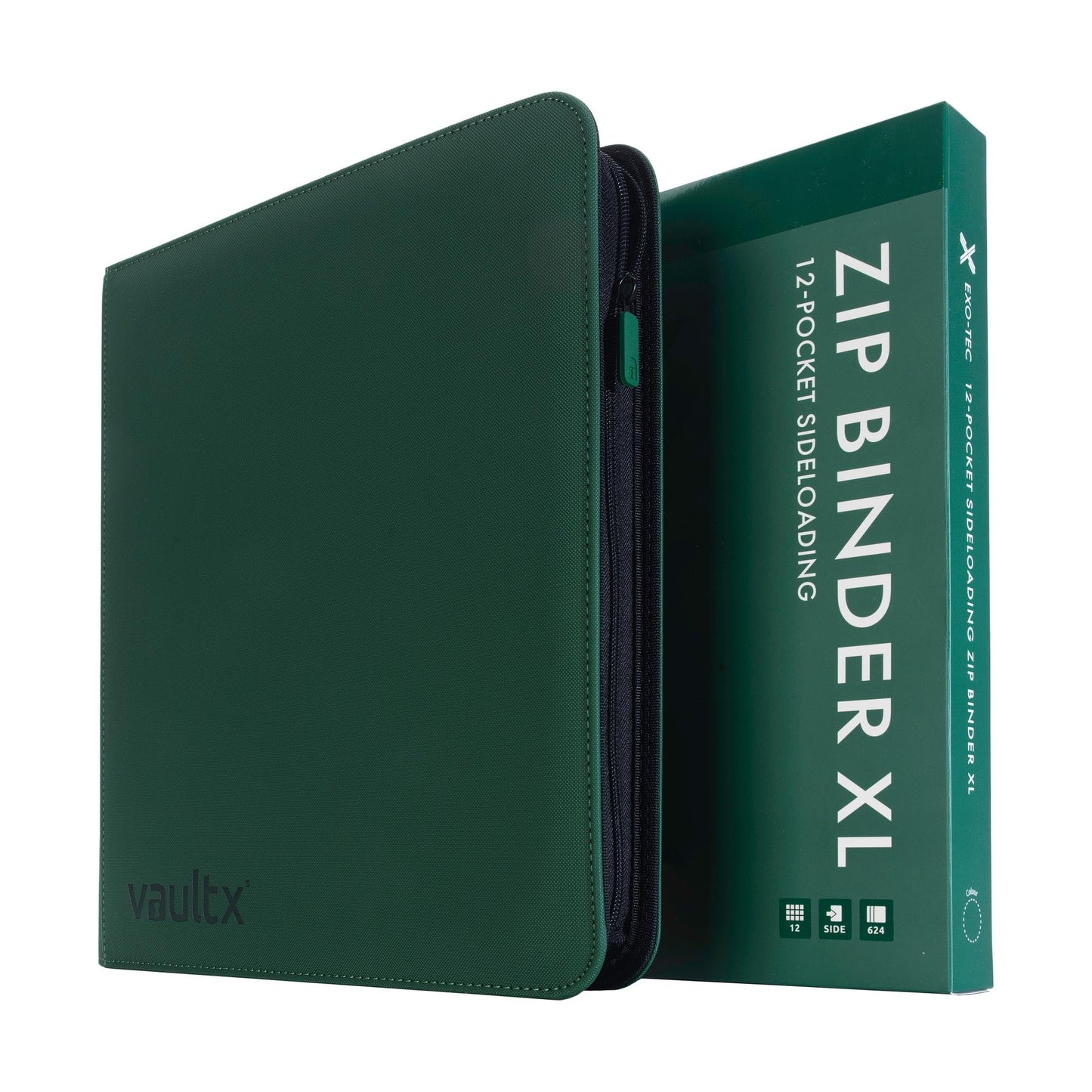 Vault X 12 XL Pocket Zip Binder – 624 Cards, Exo-Tec Cover, 26 Pages, Green