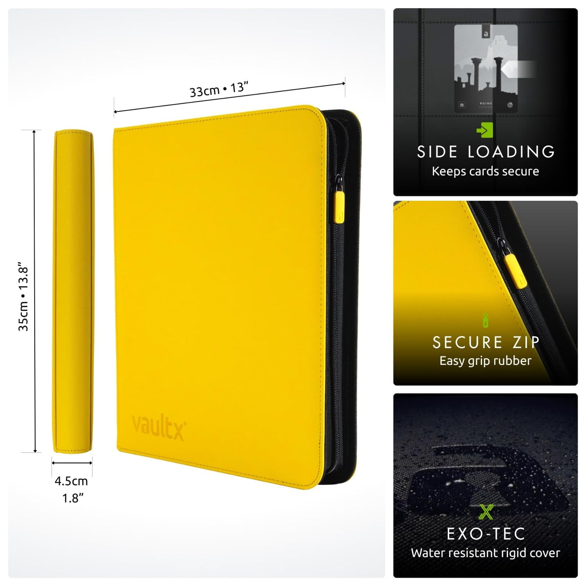 Vault X 12 XL Pocket Zip Binder – 624 Cards, Exo-Tec Durable Album, 26 Pages, 12-Pocket Per Page, Yellow