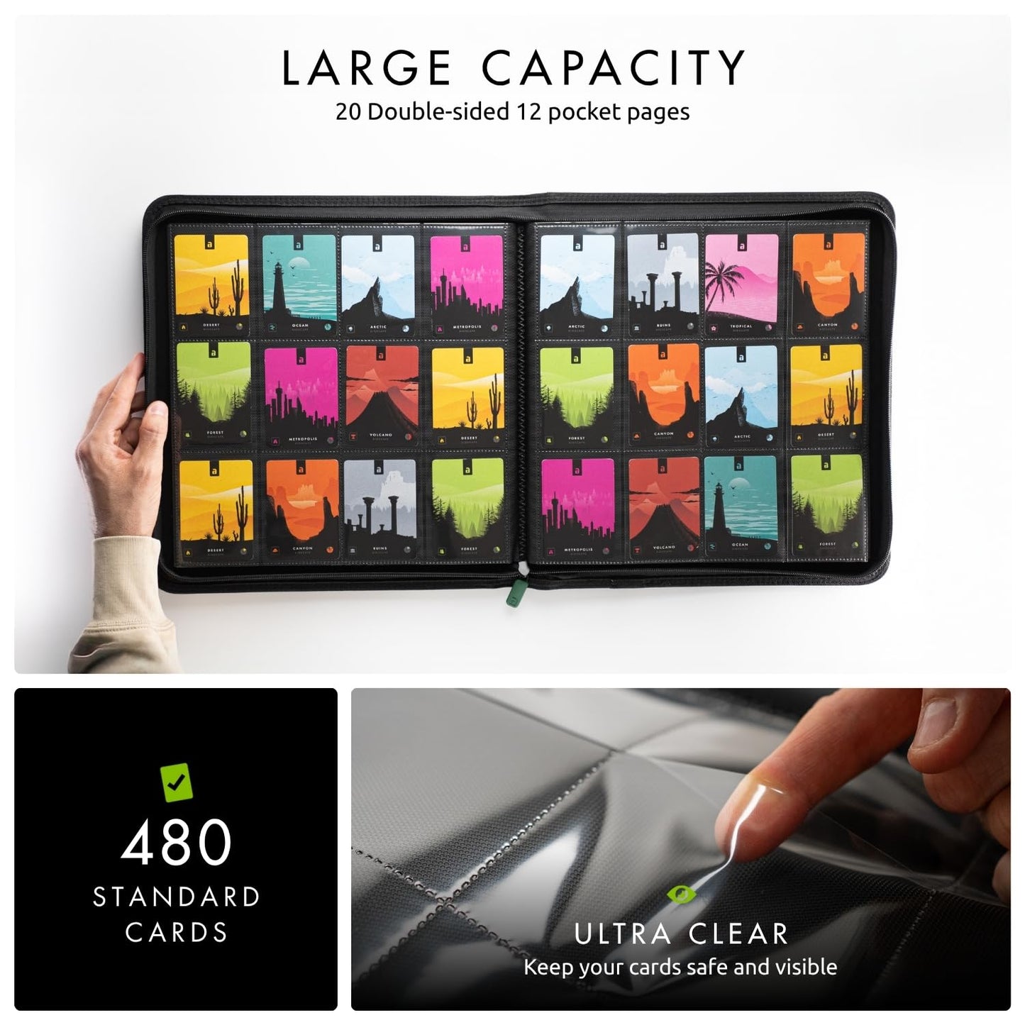 Vault X 12 Pocket Zip Binder – 480 Cards, Exo-Tec, 20 Pages, Green