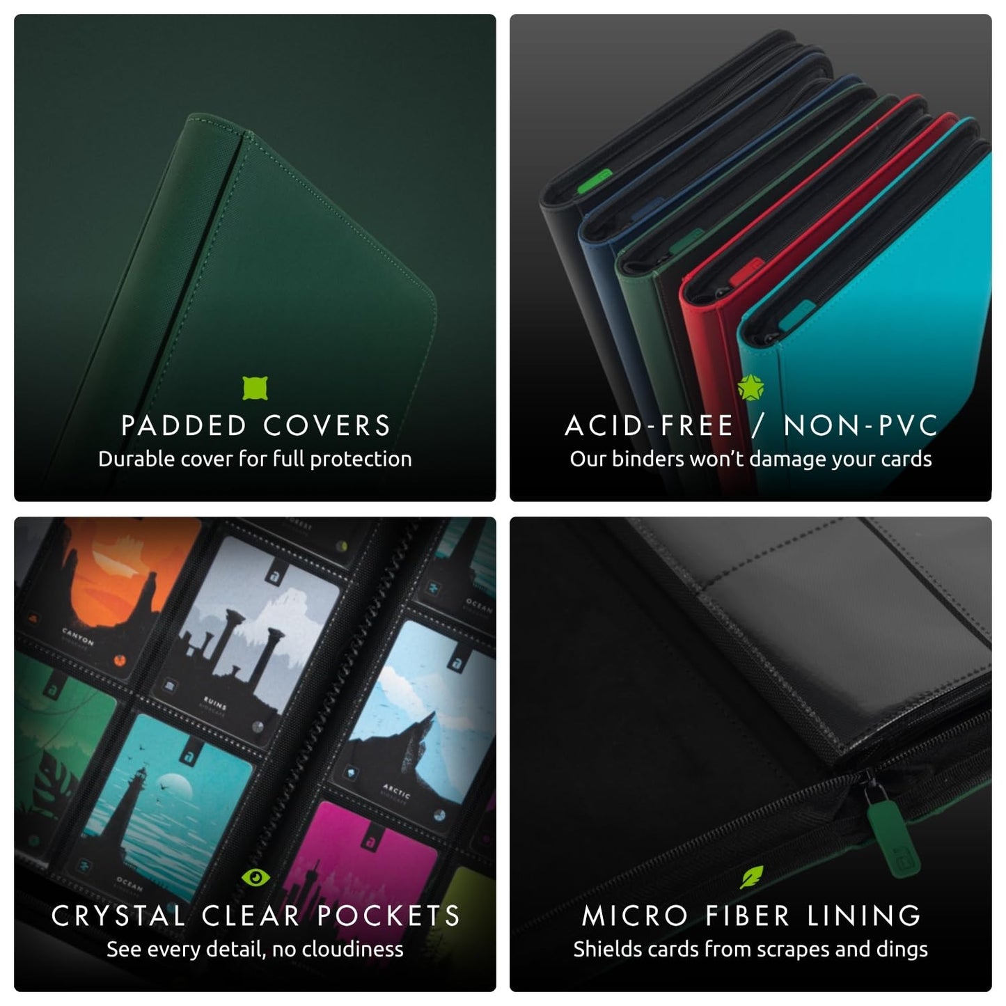Vault X 12 Pocket Zip Binder – 480 Cards, Exo-Tec, 20 Pages, Green