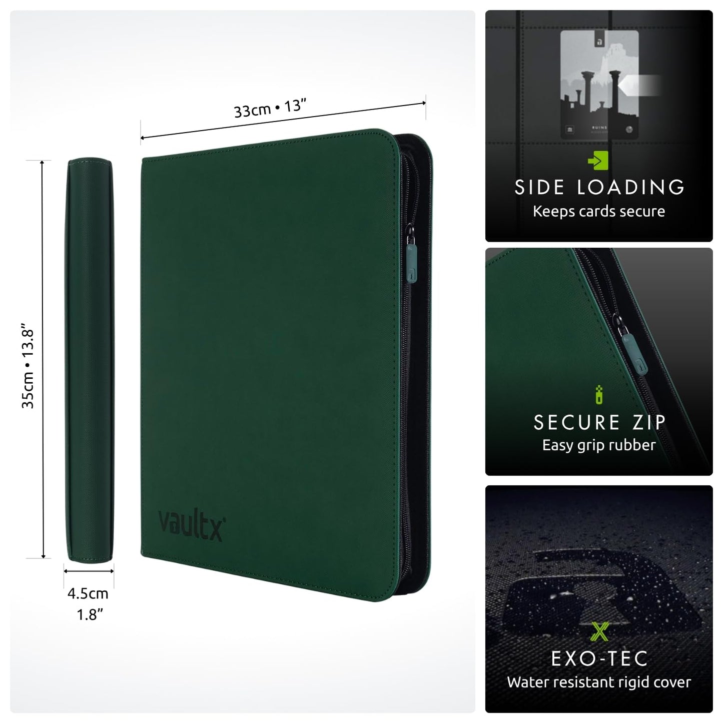 Vault X 12 Pocket Zip Binder – 480 Cards, Exo-Tec, 20 Pages, Green