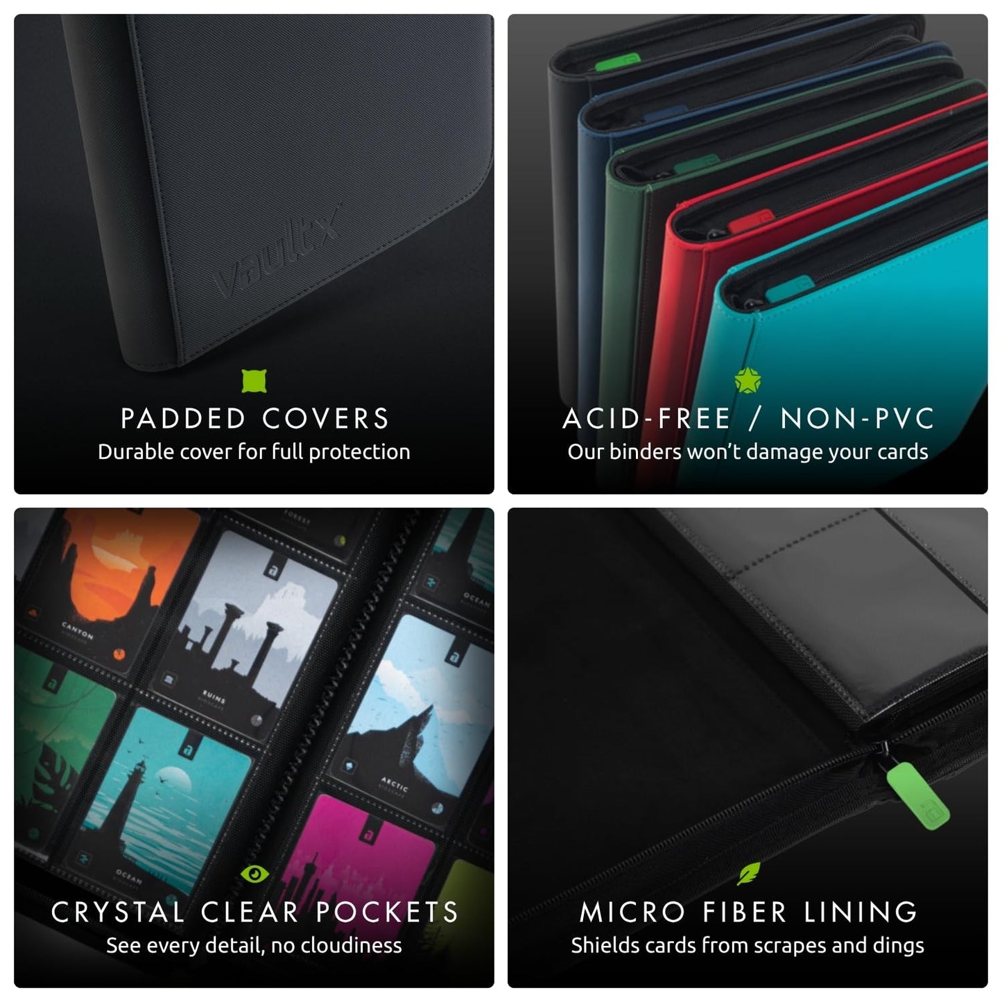 Vault X 9-Pocket Trading Card Zip Binder — 360 Cards, Exo-Tec Cover, Black