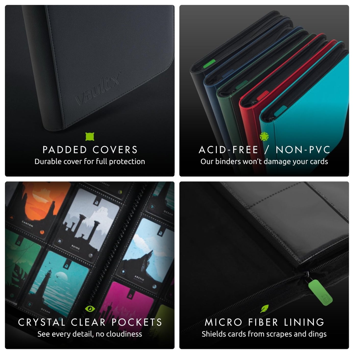 Vault X 12 Pocket Card Zip Binder – 480 Cards, Exo-Tec Cover, 20 Pages (Black)