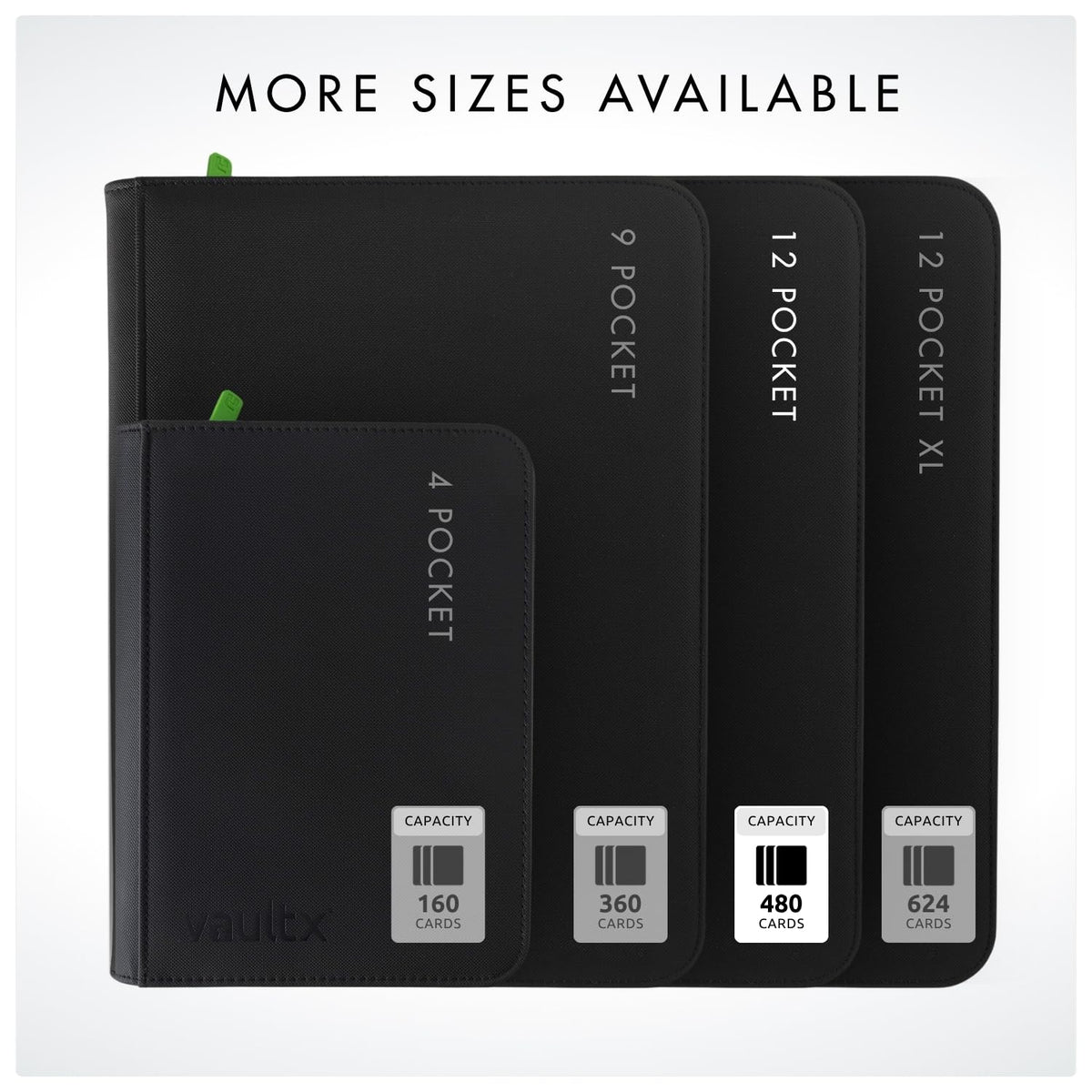 Vault X 12 Pocket Card Zip Binder – 480 Cards, Exo-Tec Cover, 20 Pages (Black)