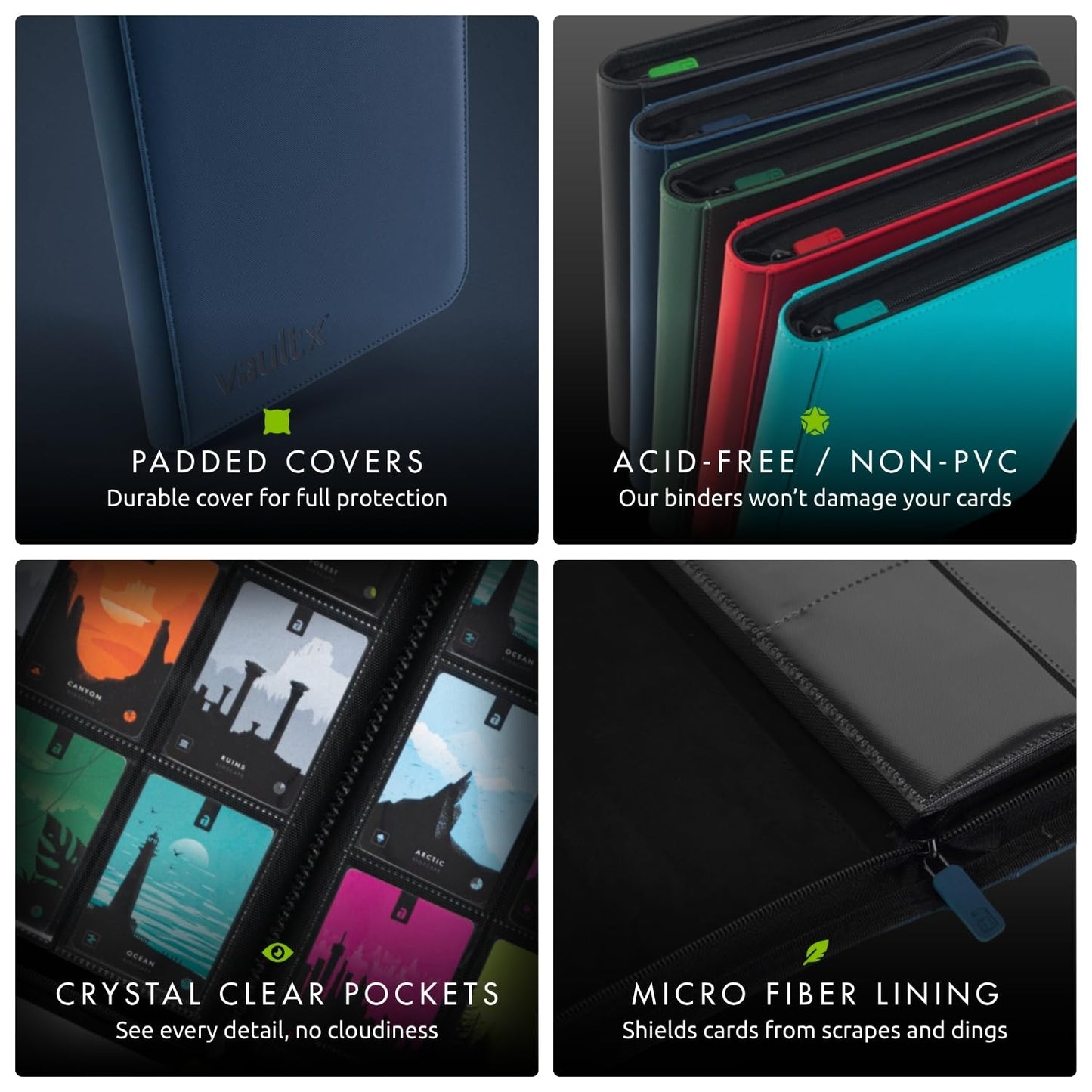 Vault X 12-Pocket Trading Card Zip Binder – 480 Cards, Exo-Tec Cover, 20 Pages, Blue