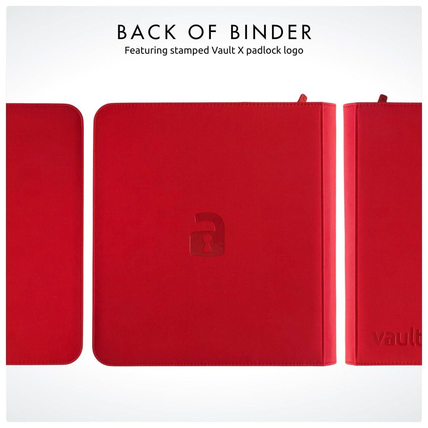 Vault X 12-Pocket Trading Card Zip Binder – 480 Card Capacity, Exo-Tec Cover (Red)