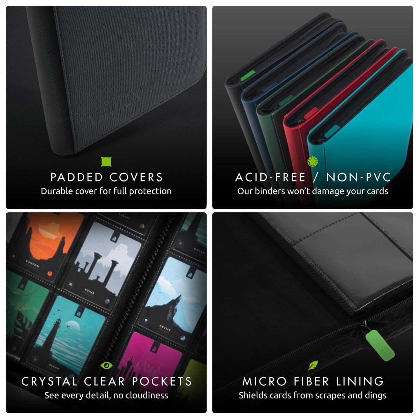 Vault X 4 Pocket Trading Card Zip Binder – 160 Cards, Exo-Tec, 20 Pages, Black