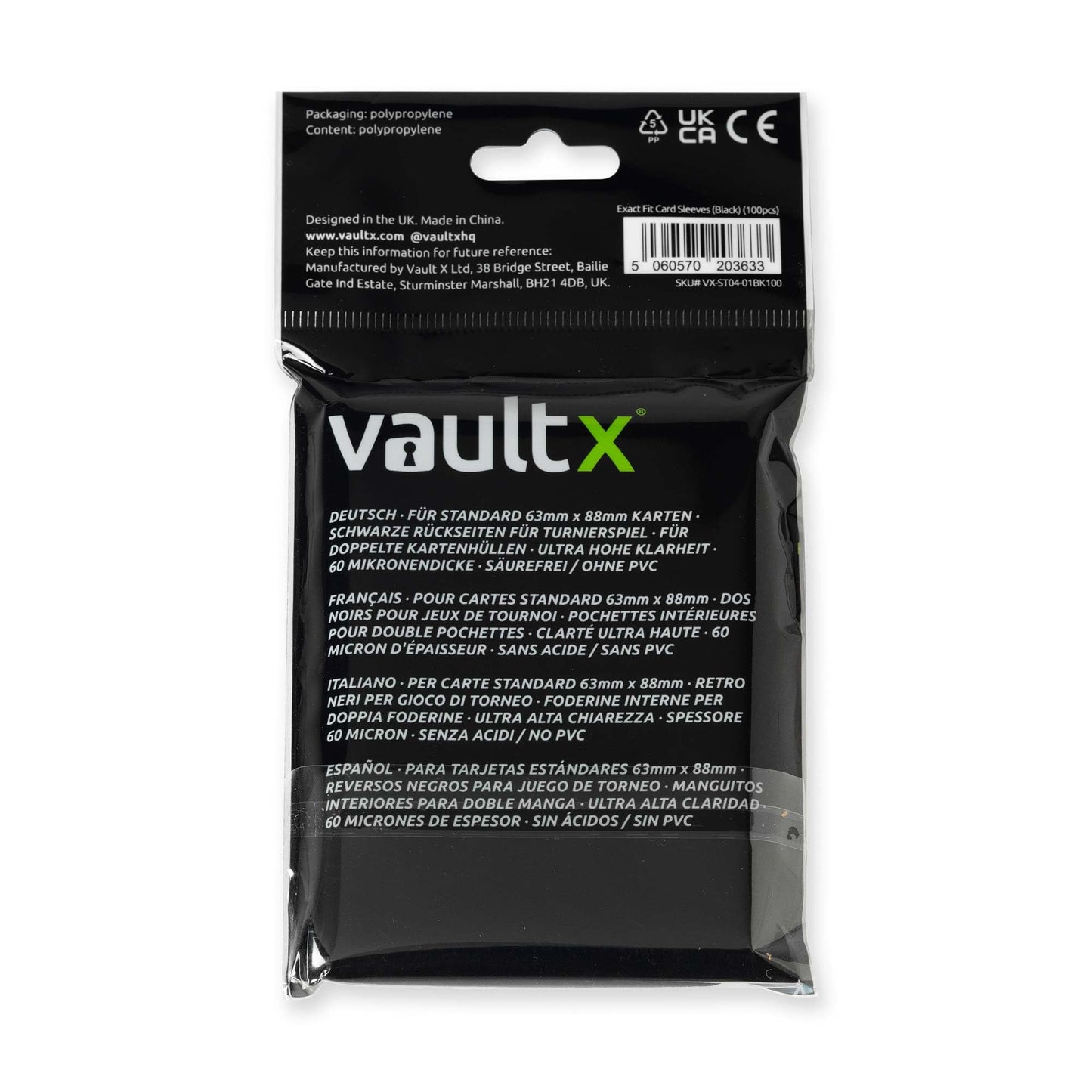Vault X Black Exact Fit Inner Sleeves – 100 Pack, Precise 63x88 Card Fit