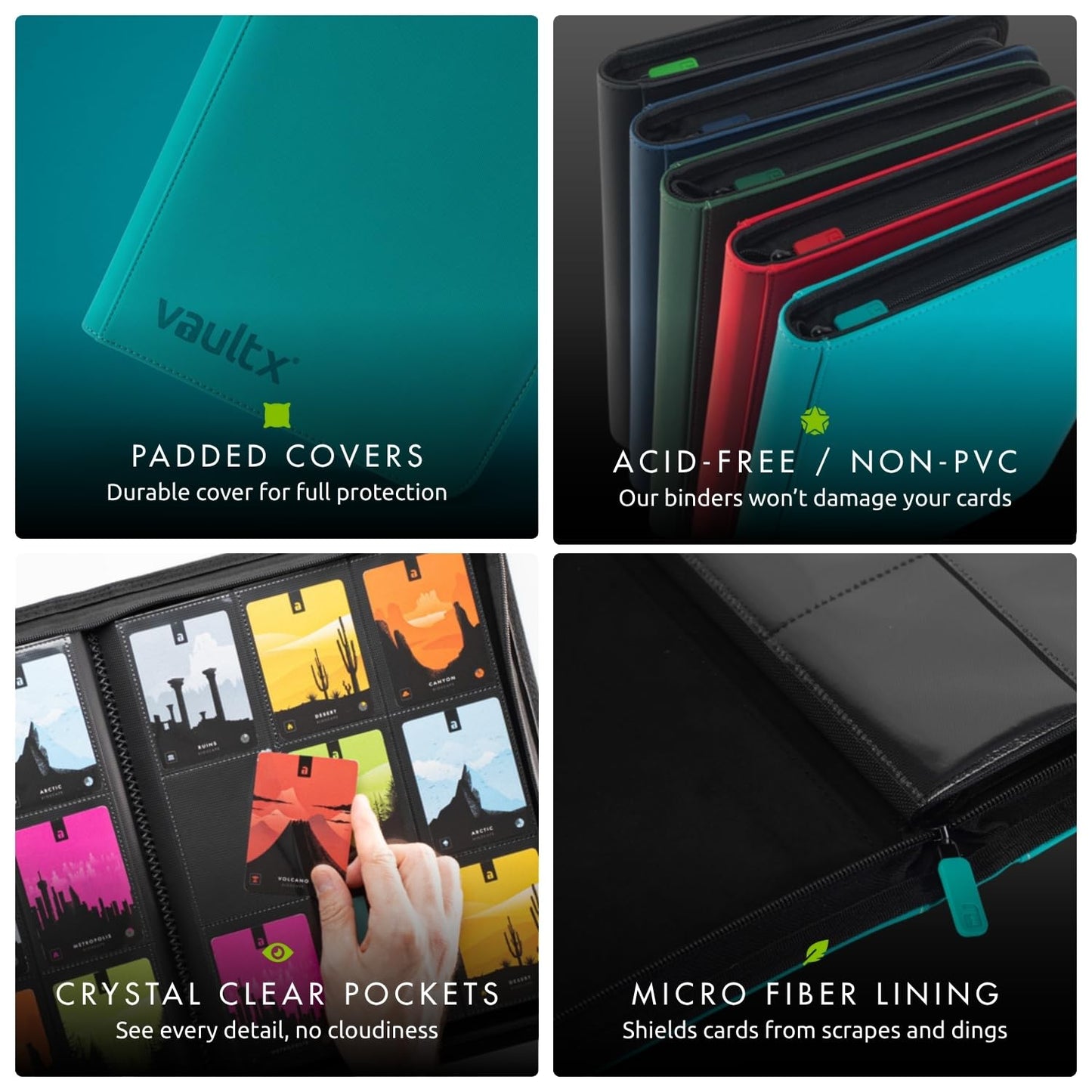 Vault X 9 Pocket Trading Card Zip Binder Teal – 360 Card Capacity, Exo-Tec Durable Cover