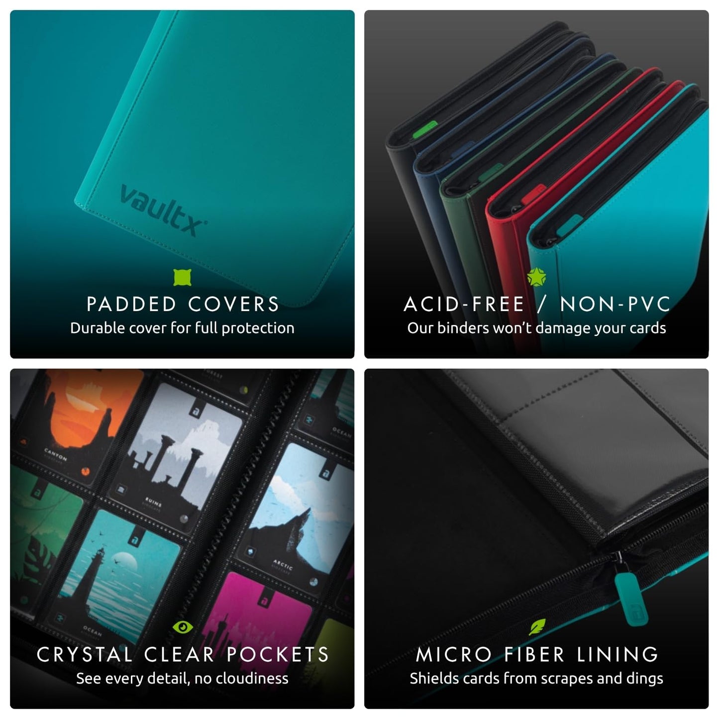 Vault X 12 XL Pocket Zip Binder – 624 Cards, Exo-Tec Cover, 26 Pages, Teal