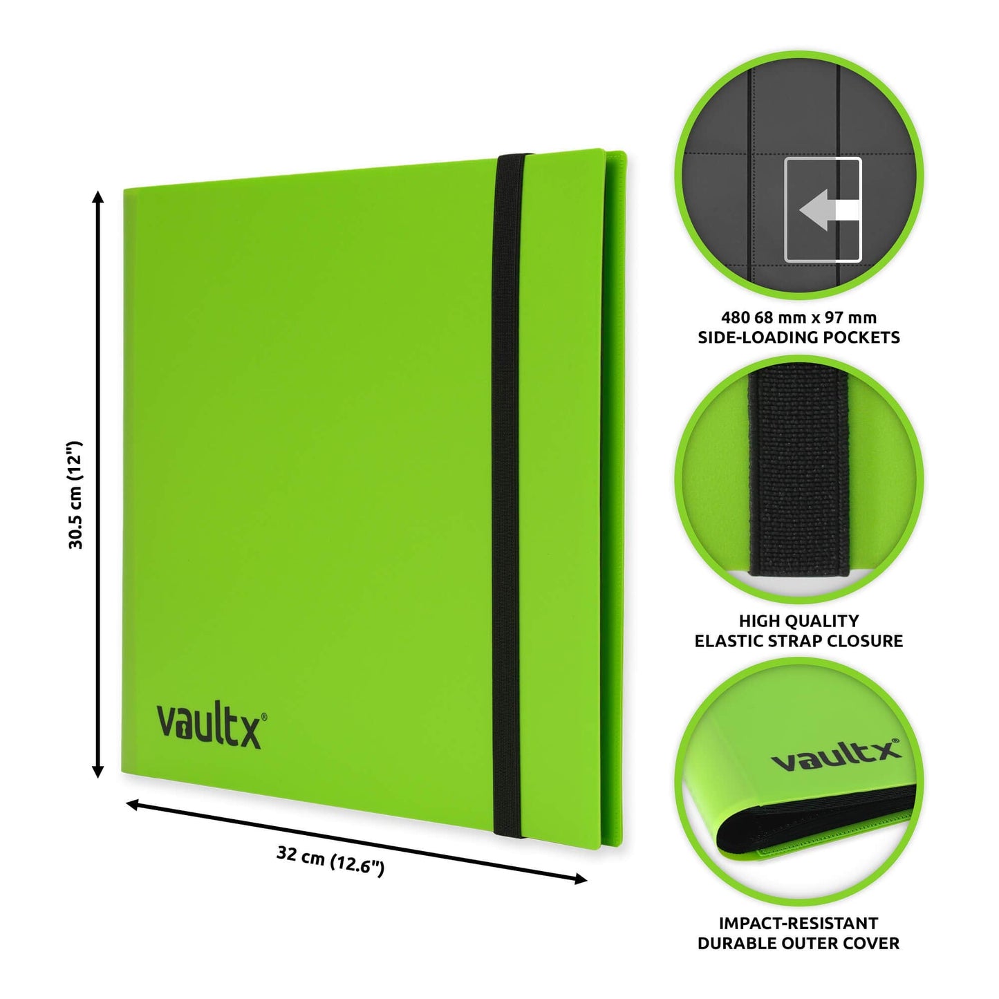 Vault X 12 Pocket Strap Binder – 480 Card Capacity | Standard Size | Green