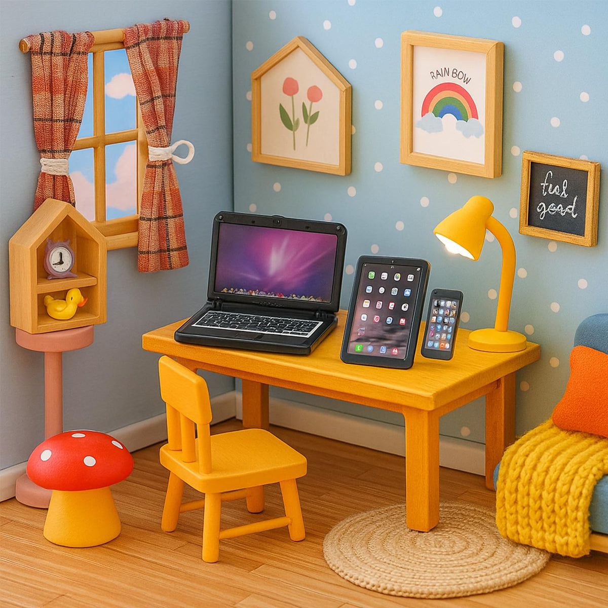 Vawuz 3-Piece Dollhouse Black Office Set: Metal Laptop, Tablet & Phone (1/6 & 1/12 Scale)