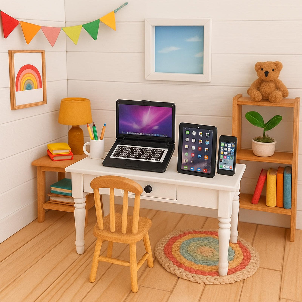 Vawuz 3-Piece Dollhouse Black Office Set: Metal Laptop, Tablet & Phone (1/6 & 1/12 Scale)