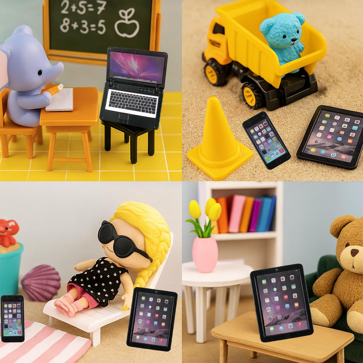 Vawuz 3-Piece Dollhouse Black Office Set: Metal Laptop, Tablet & Phone (1/6 & 1/12 Scale)
