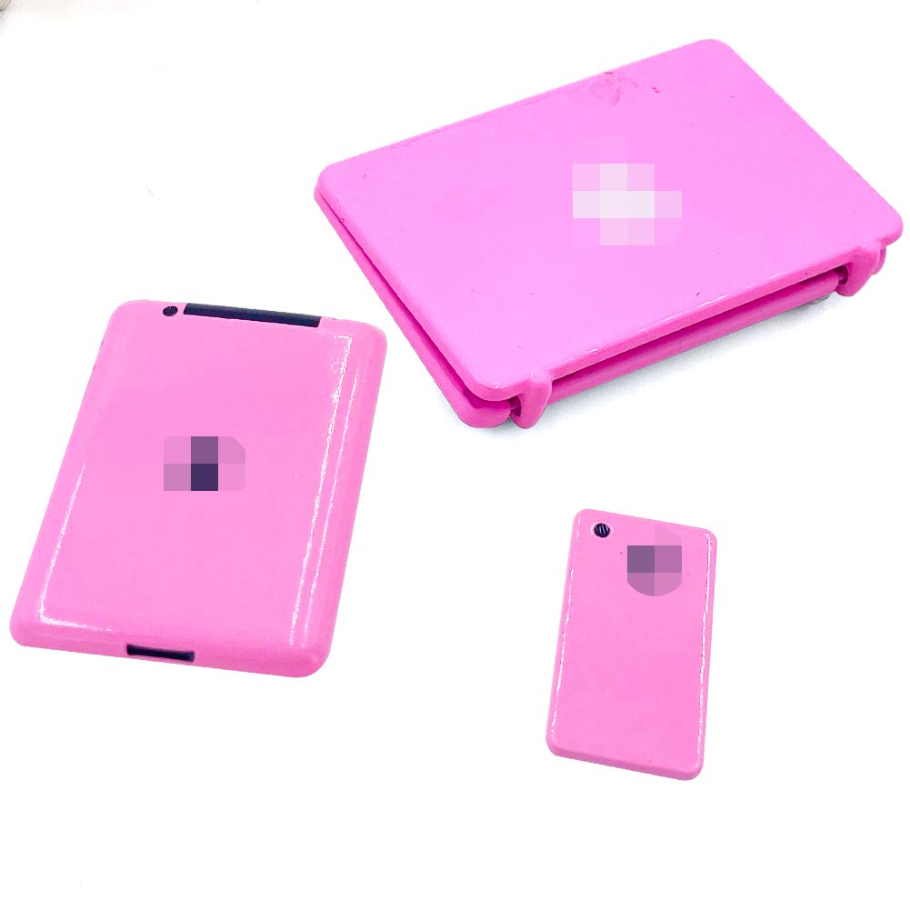 Vawuz 3 Pack Dollhouse Mini Laptop, Tablet & Smartphone Set - Pink, 1:12 Scale