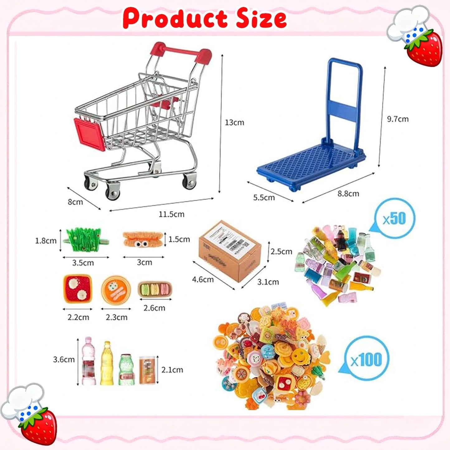 Vawuz 175PCS Miniature Shopping Cart Set – 1:12 Dollhouse Props, Courier Boxes, Bottles & Handcarts