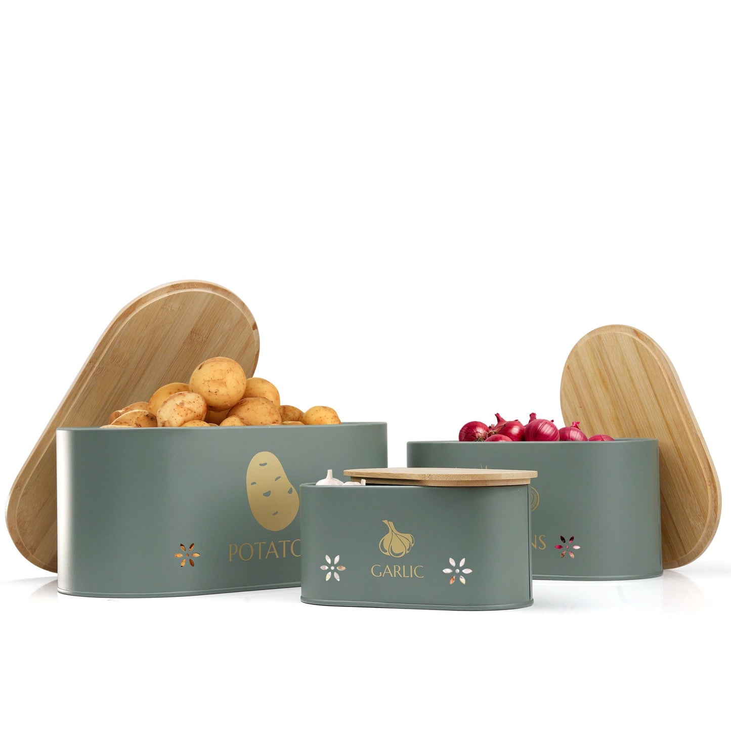 Vegetable Storage Tins for Potato, Onion and Garlic
