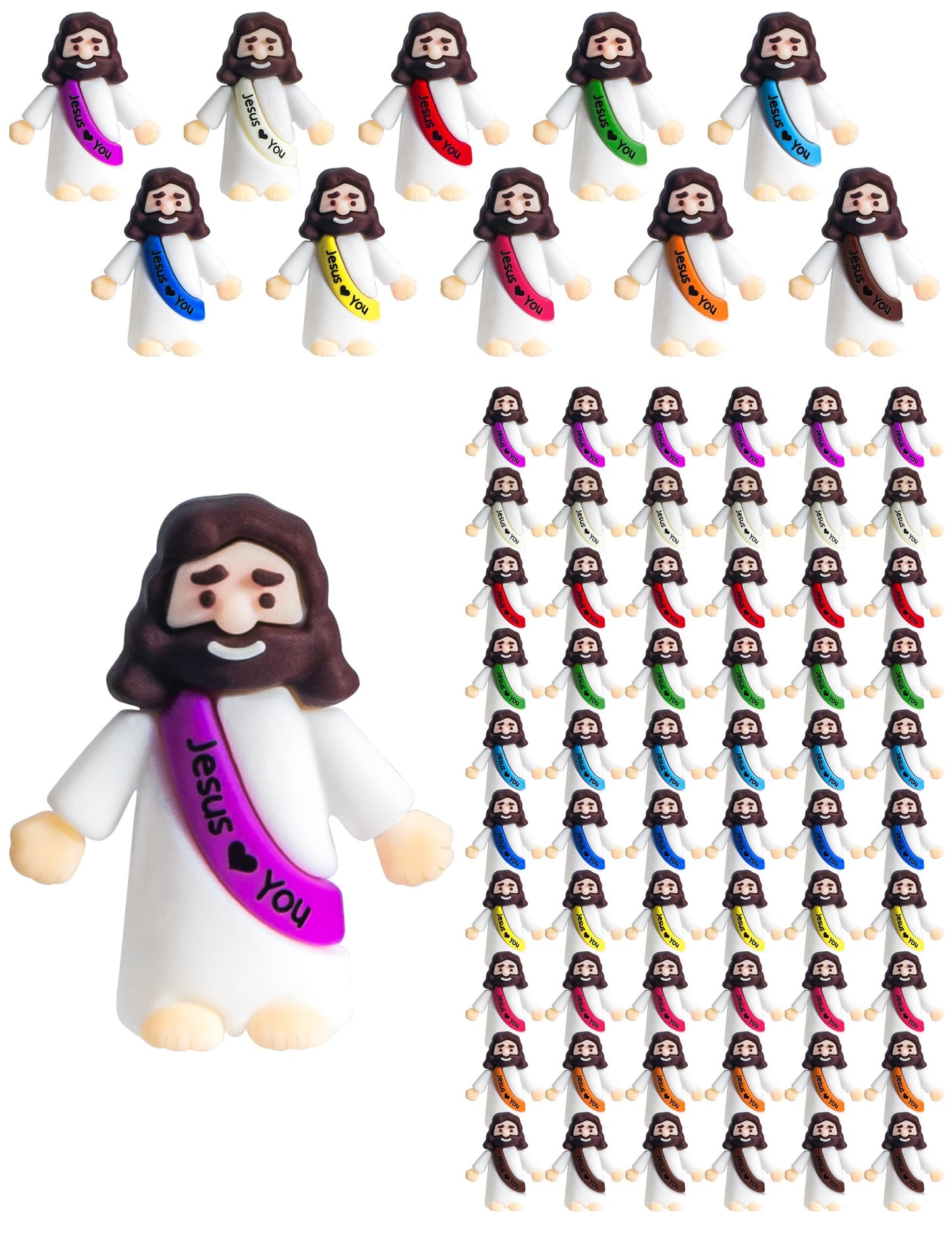Vbiuox Little Jesus Figures — 100pcs Mini Resin Jesus Figurines in 10 Colors (1.4")