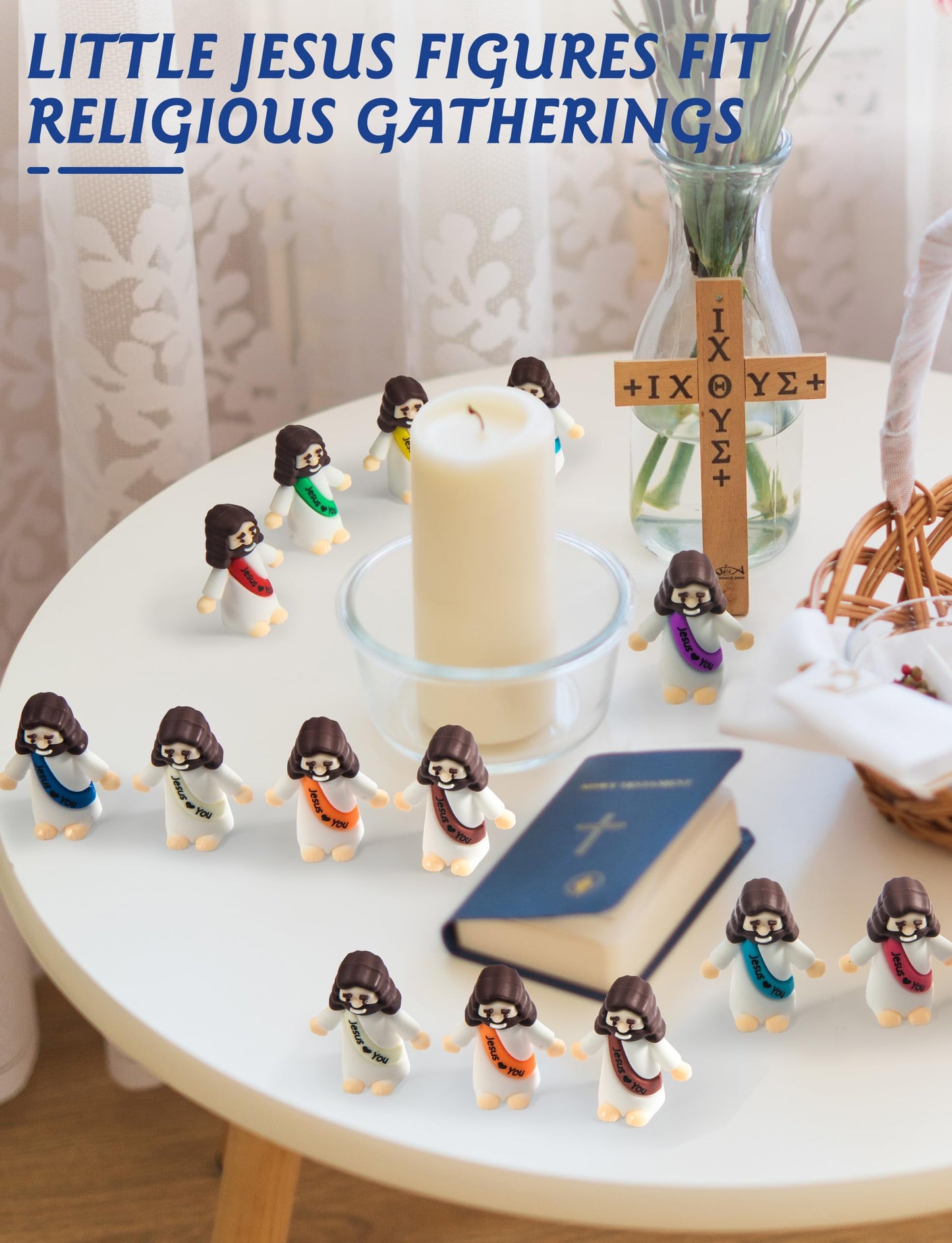Vbiuox Little Jesus Figures — 100pcs Mini Resin Jesus Figurines in 10 Colors (1.4")