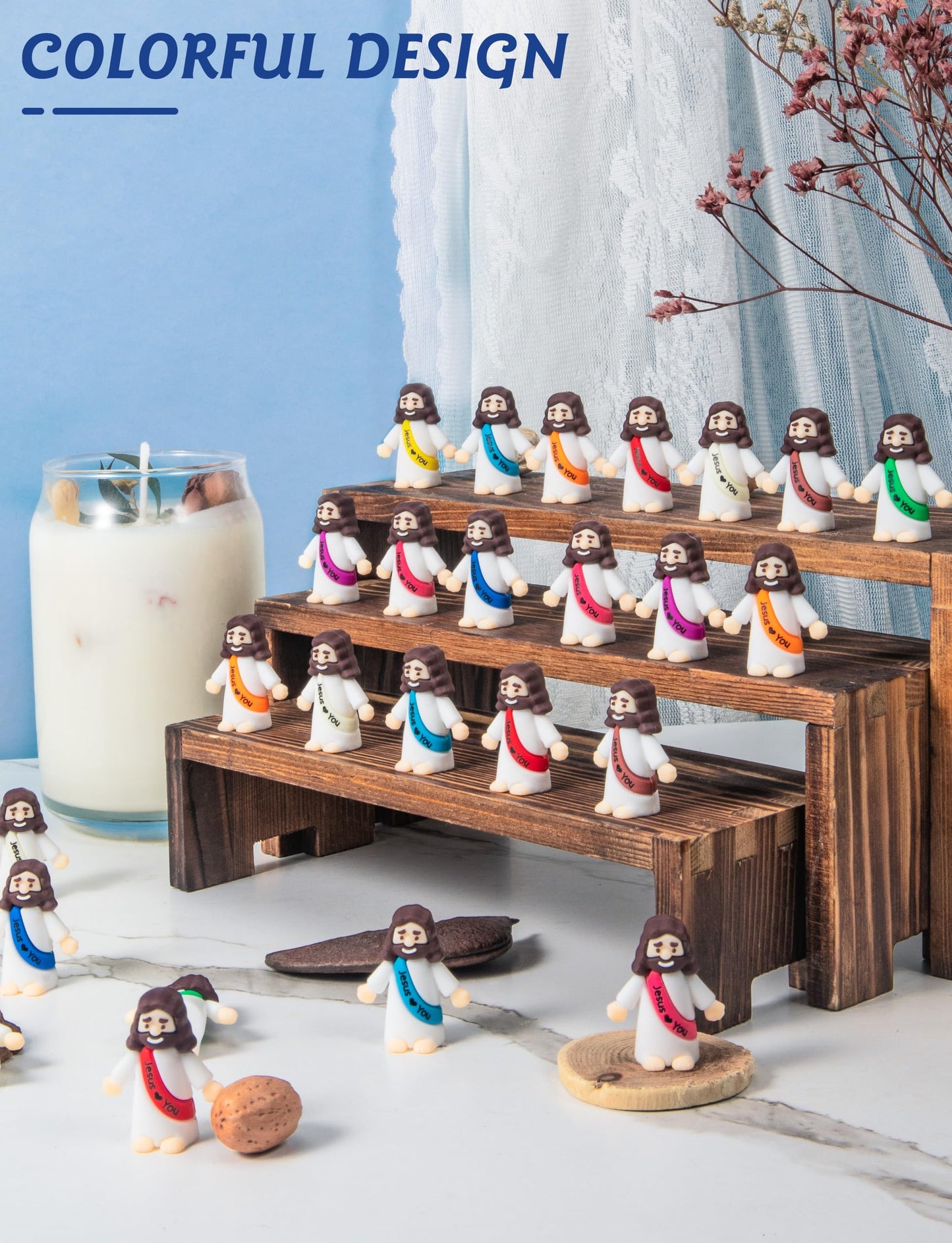 Vbiuox Little Jesus Figures — 100pcs Mini Resin Jesus Figurines in 10 Colors (1.4")