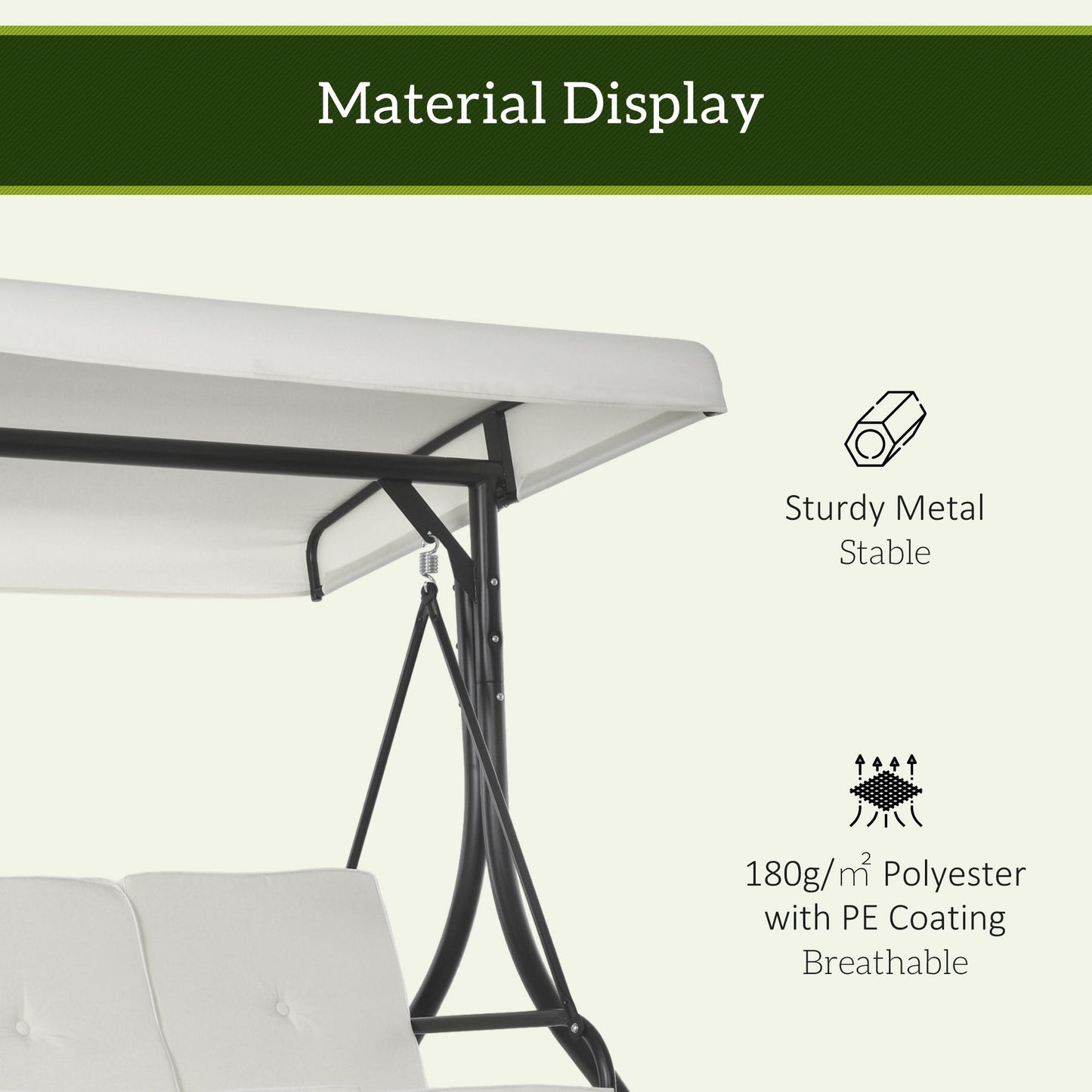 Outsunny 3 Seater Canopy Swing Chair Porch Hammock Bed Rocking Bench Cream White