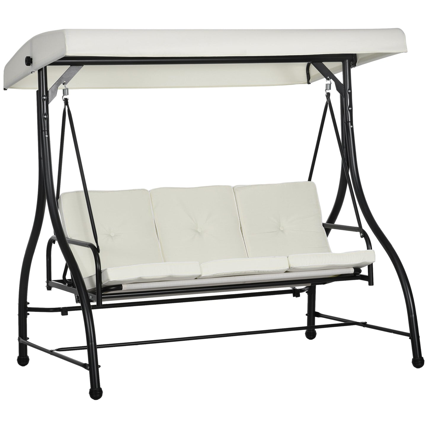 Outsunny 3 Seater Canopy Swing Chair Porch Hammock Bed Rocking Bench Cream White