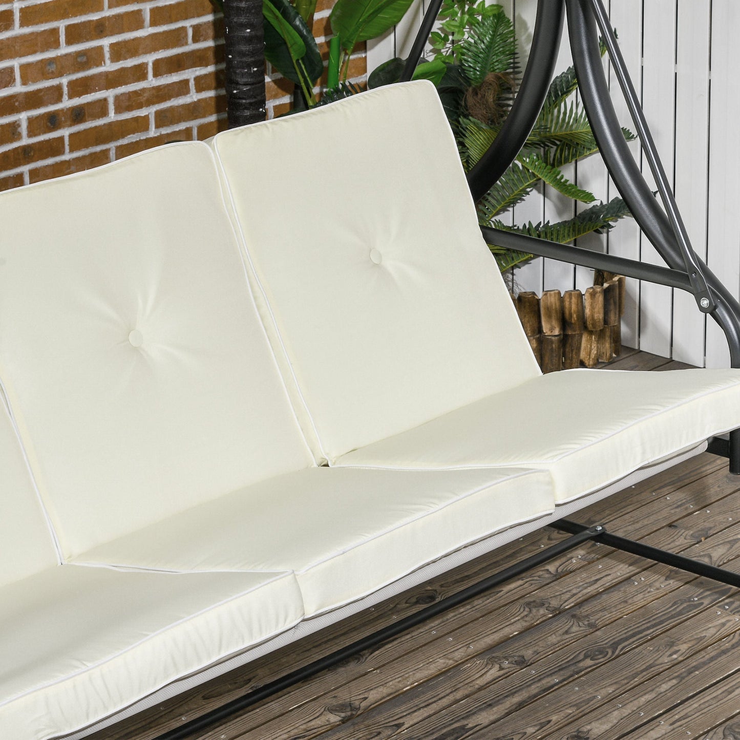 Outsunny 3 Seater Canopy Swing Chair Porch Hammock Bed Rocking Bench Cream White