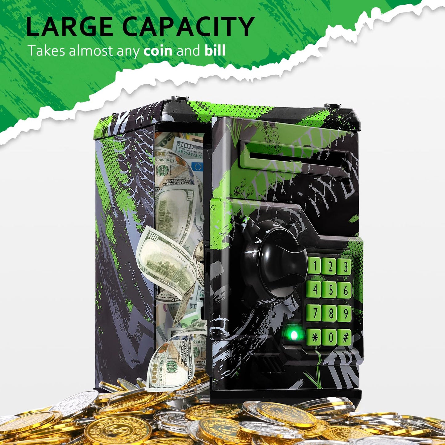 Vcertcpl ATM Piggy Bank — Password-Protected Mini ATM Coin Bank for Kids