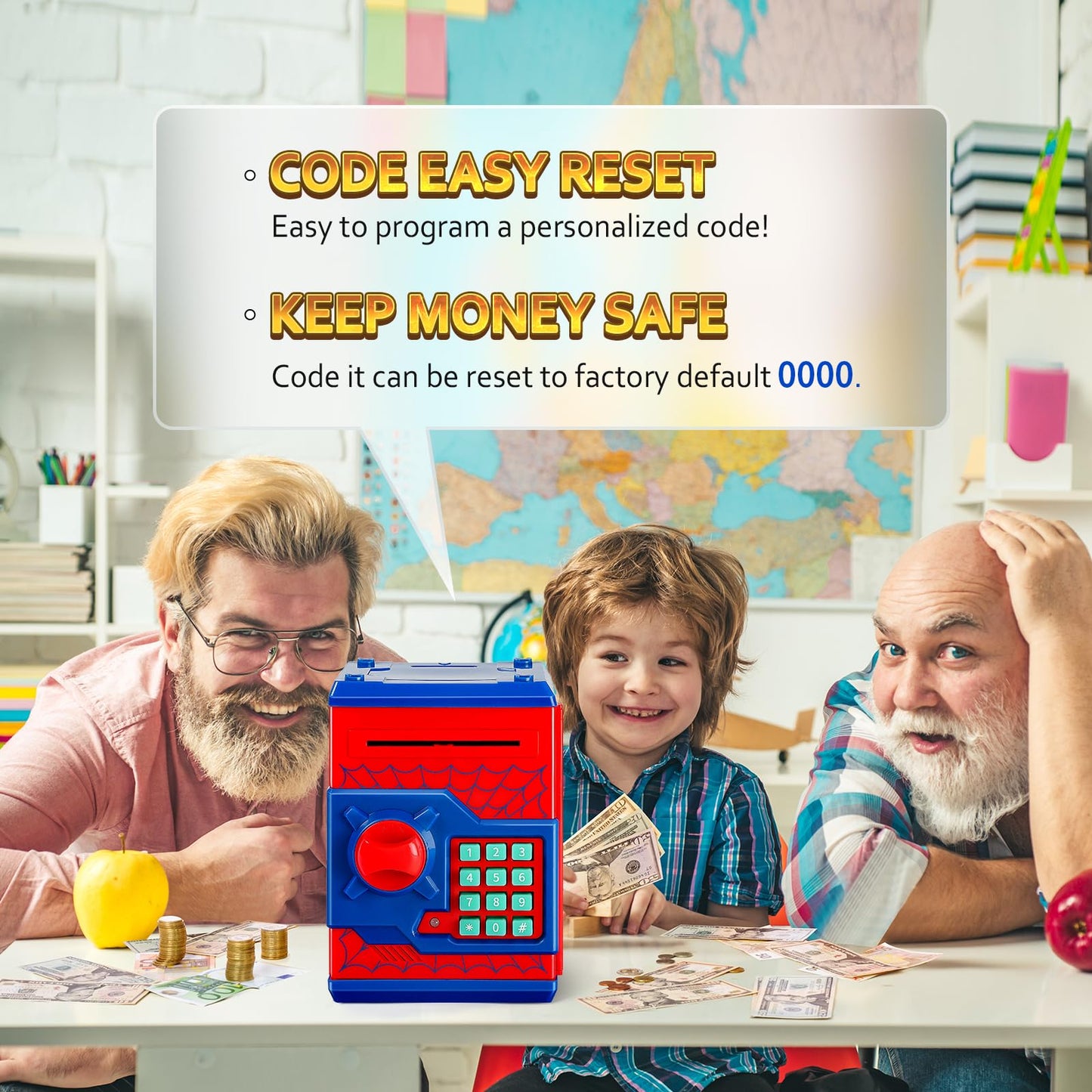 Vcertcpl ATM Piggy Bank for Kids - 4-Digit Code Safe Money Jar (Red)