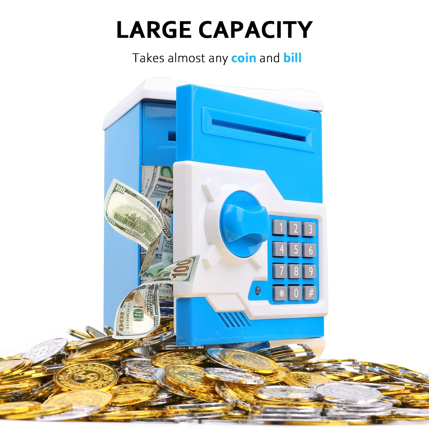 Vcertcpl ATM Piggy Bank for Kids — Password Safe Money Jar with Bill Slot