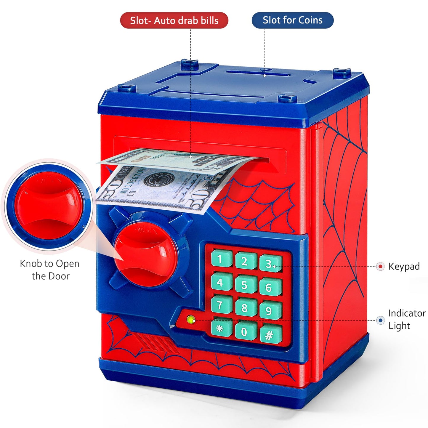 Vcertcpl ATM Piggy Bank for Kids - 4-Digit Code Safe Money Jar (Red)