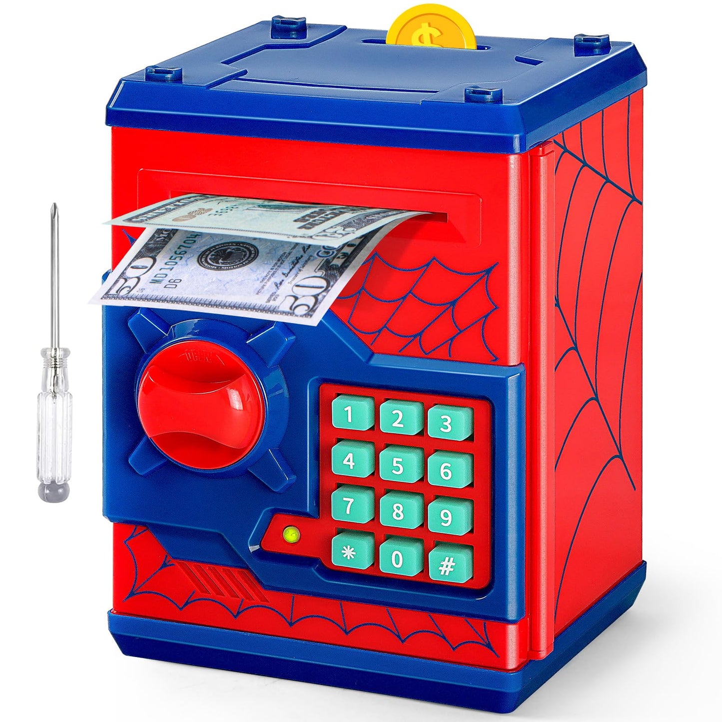 Vcertcpl ATM Piggy Bank for Kids - 4-Digit Code Safe Money Jar (Red)