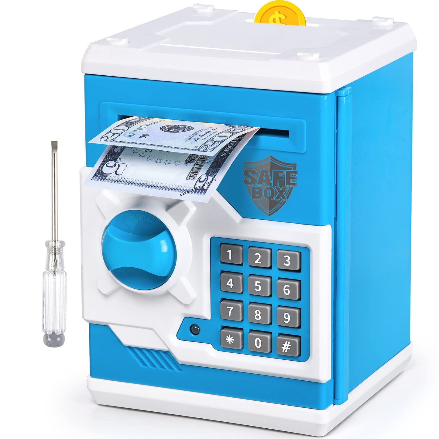 Vcertcpl ATM Piggy Bank for Kids — Password Safe Money Jar with Bill Slot