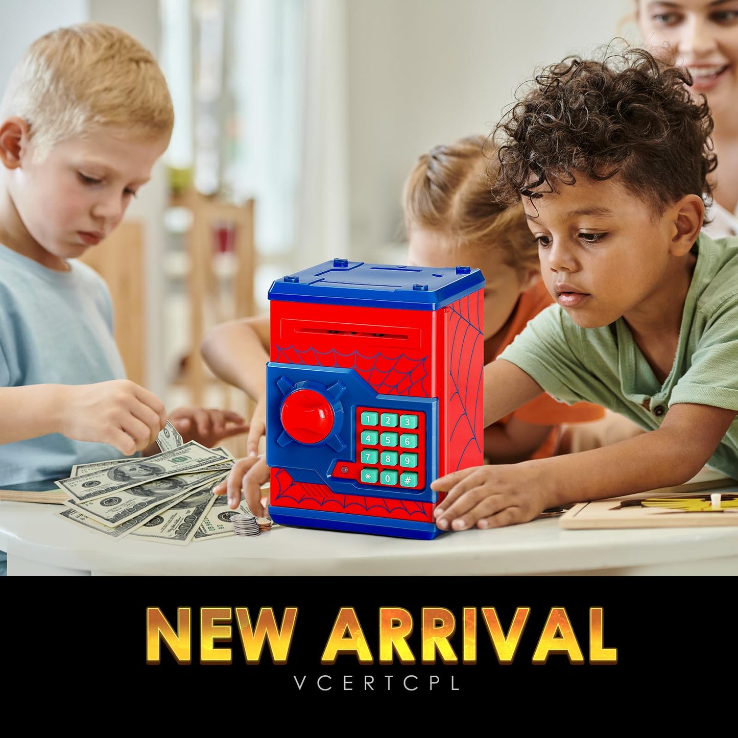 Vcertcpl ATM Piggy Bank for Kids - 4-Digit Code Safe Money Jar (Red)