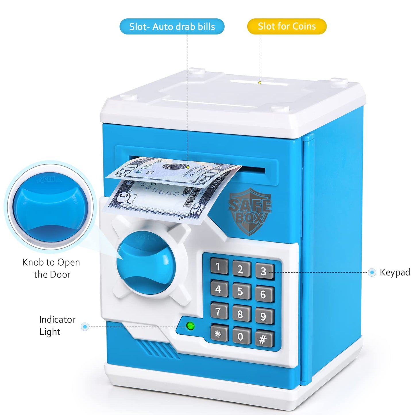 Vcertcpl ATM Piggy Bank for Kids — Password Safe Money Jar with Bill Slot