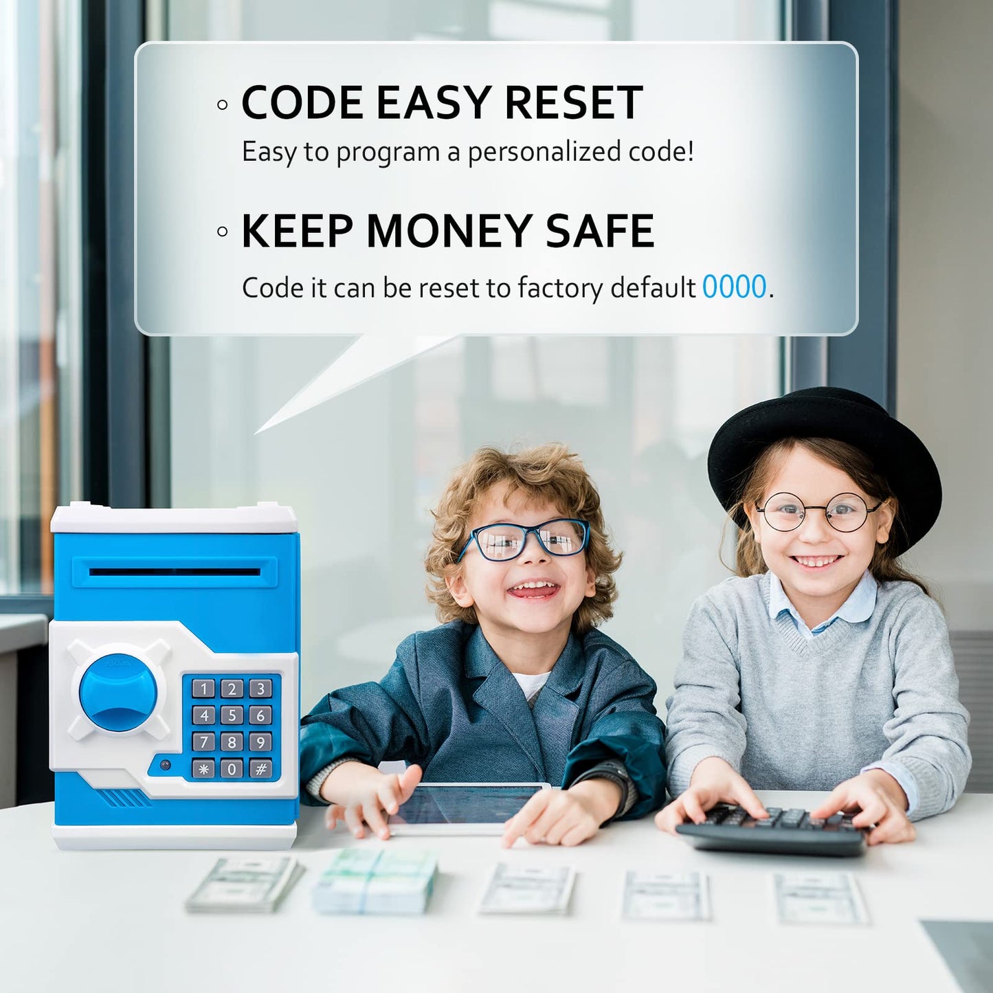 Vcertcpl ATM Piggy Bank for Kids — Password Safe Money Jar with Bill Slot