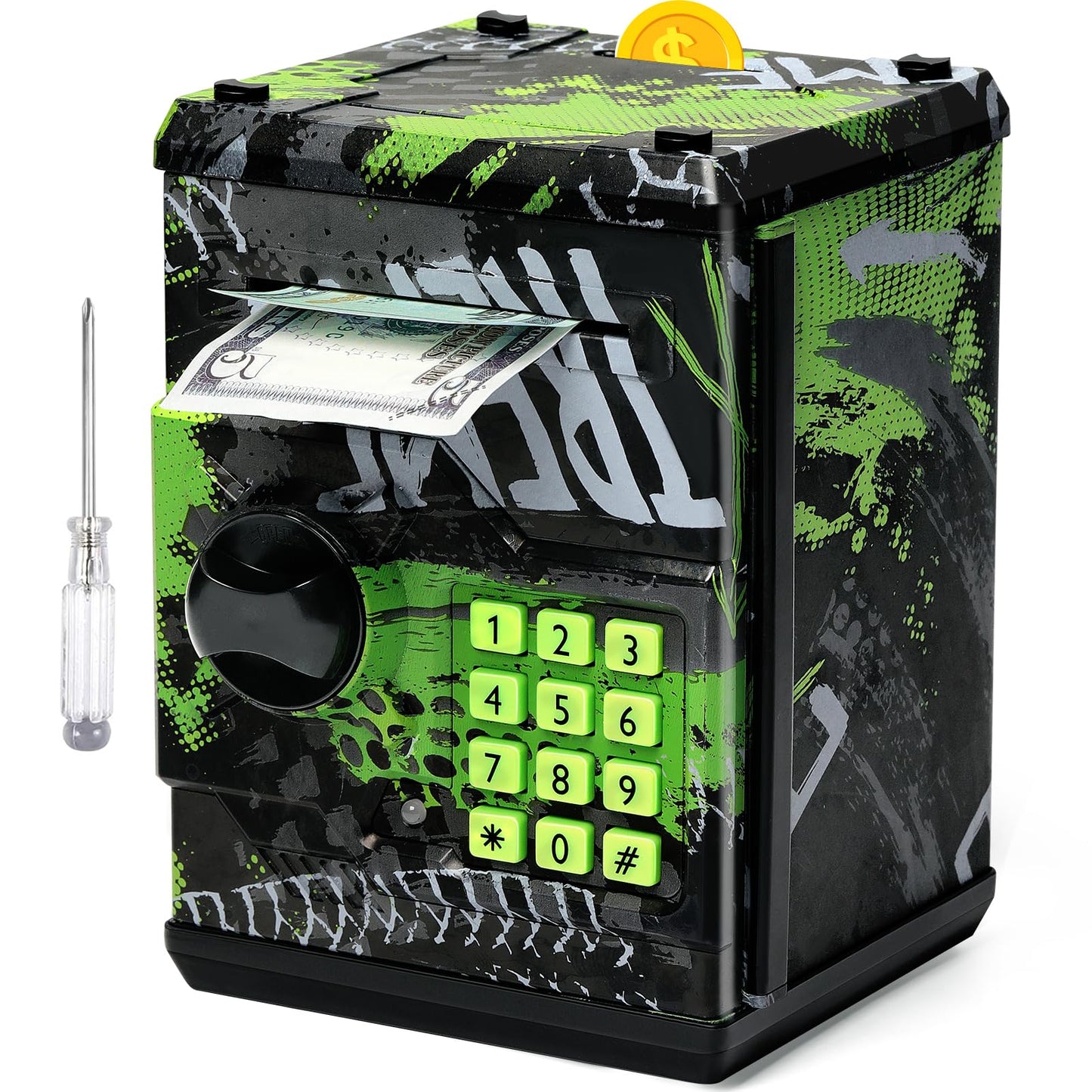 Vcertcpl ATM Piggy Bank — Password-Protected Mini ATM Coin Bank for Kids
