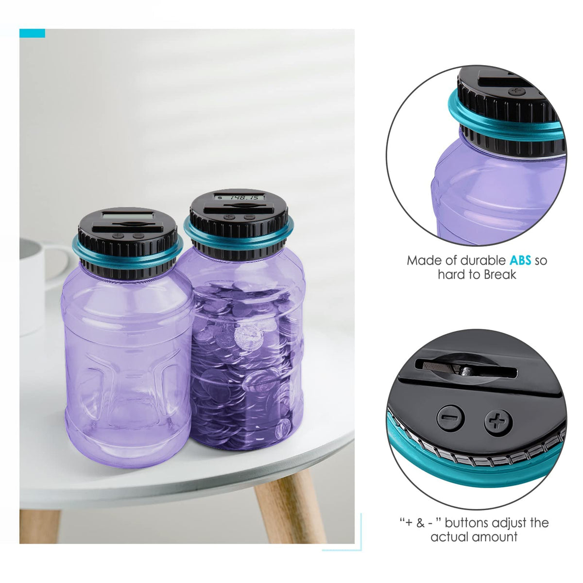 Vcertcpl Large Digital Coin Counting Piggy Bank – 1.8L Capacity, Purple