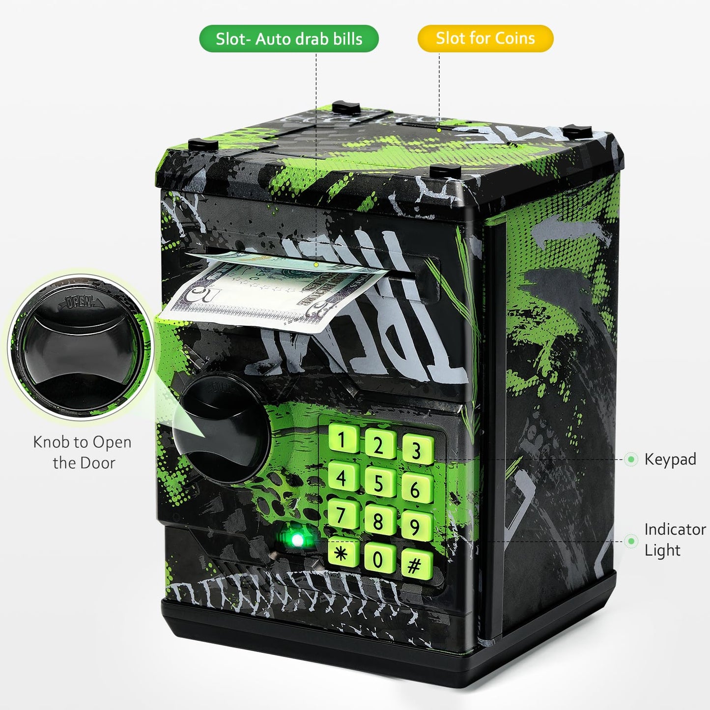 Vcertcpl ATM Piggy Bank — Password-Protected Mini ATM Coin Bank for Kids