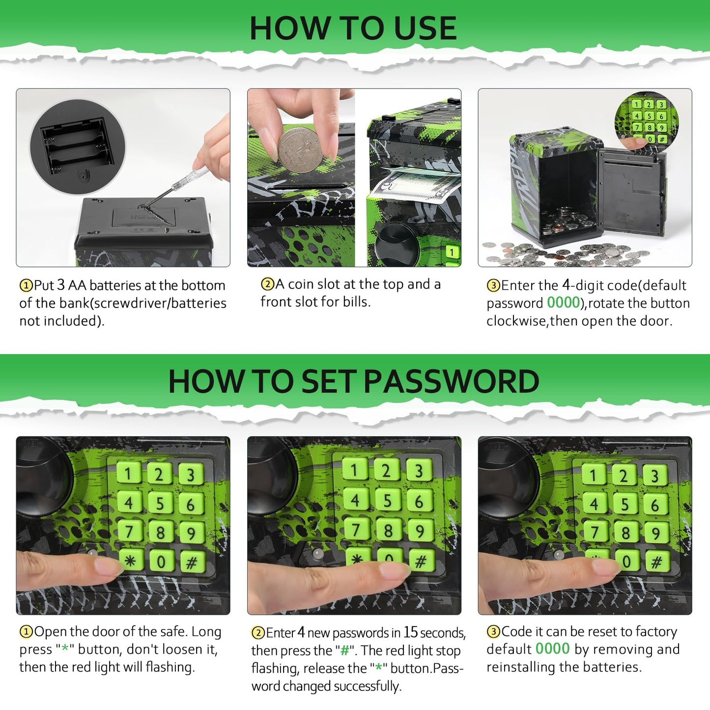 Vcertcpl ATM Piggy Bank — Password-Protected Mini ATM Coin Bank for Kids