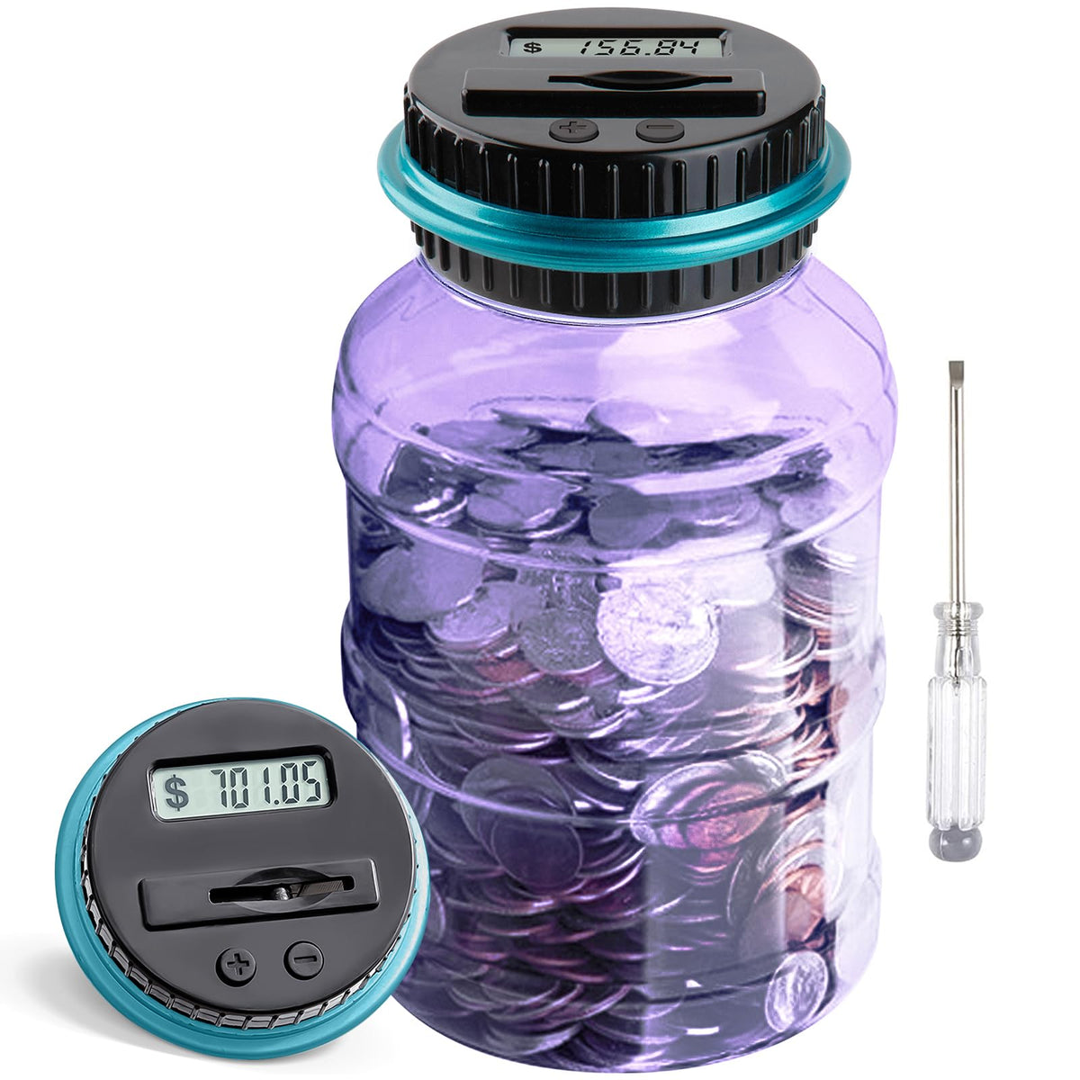 Vcertcpl Large Digital Coin Counting Piggy Bank – 1.8L Capacity, Purple