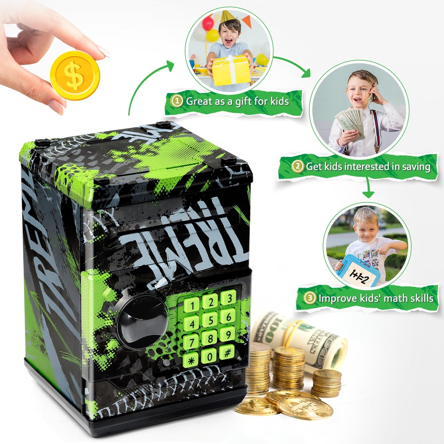 Vcertcpl ATM Piggy Bank — Password-Protected Mini ATM Coin Bank for Kids